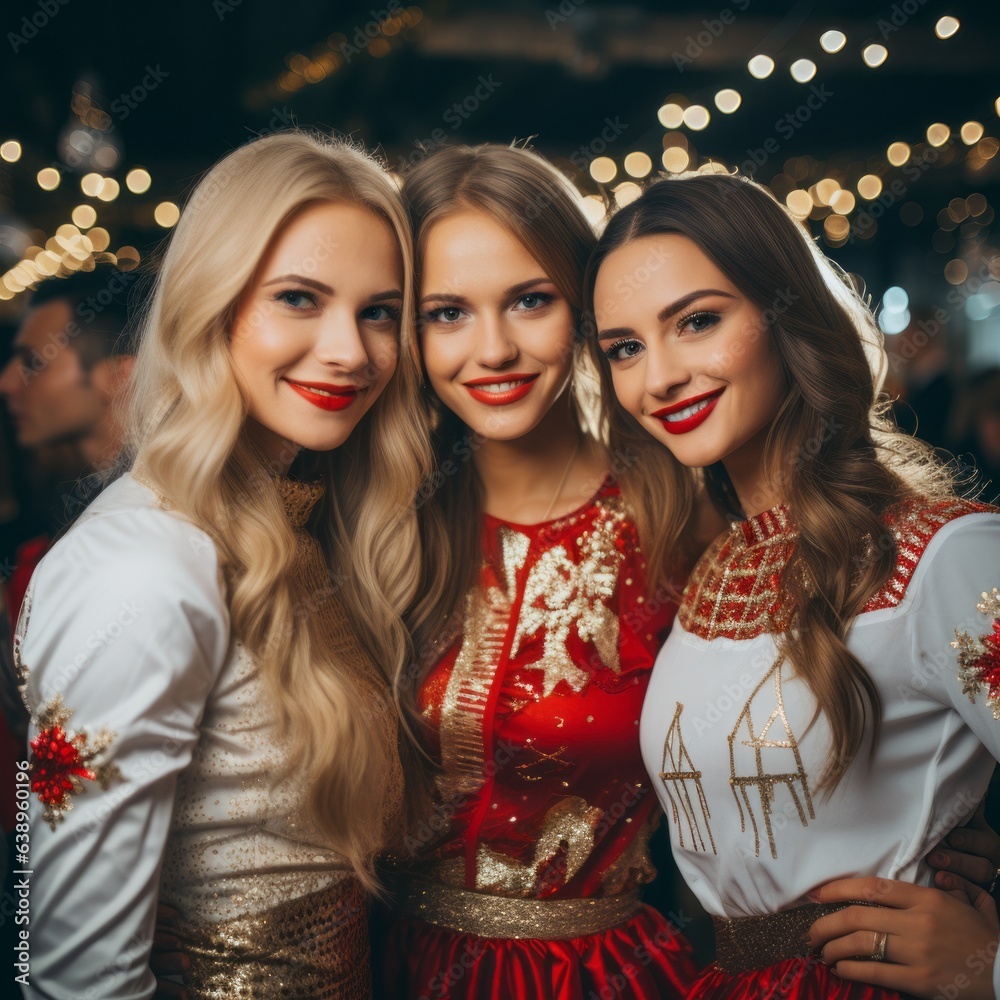 Christmas party with beautiful young women. Generative AI