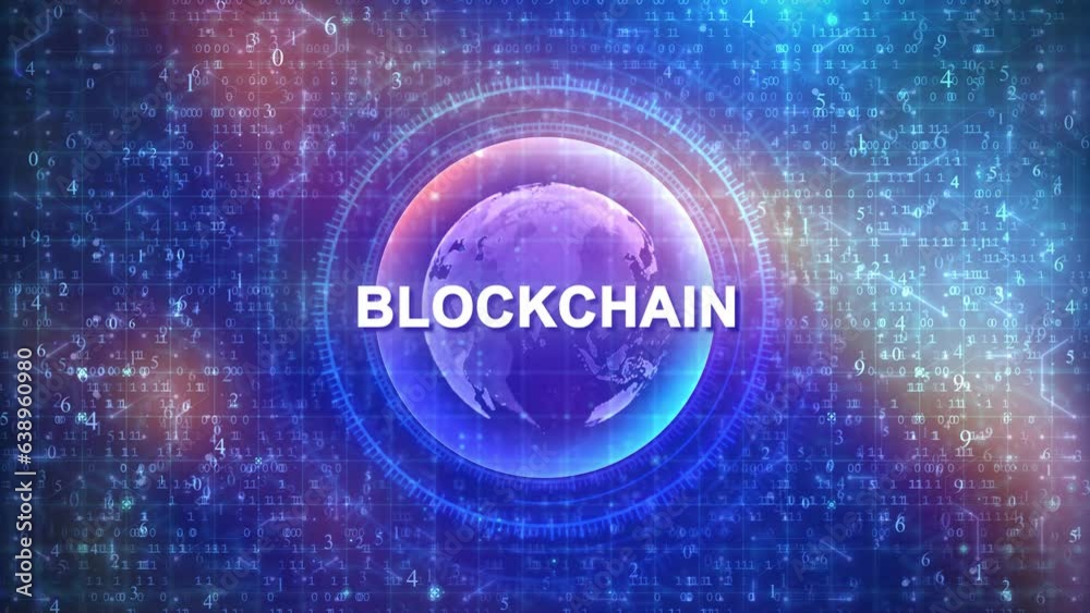 Blockchain Concept on Futuristic Cyberspace Background with HUD, Numbers, and Globe Blockchain Concept on Futuristic Cyberspace Background with HUD, Numbers, and Globe