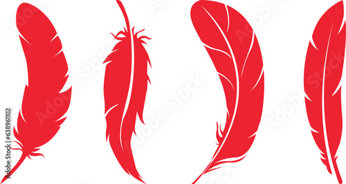 Red feathers, stylized illustration, vibrant scarlet plumage, detailed quill texture, minimalist design, vector graphic style, white background