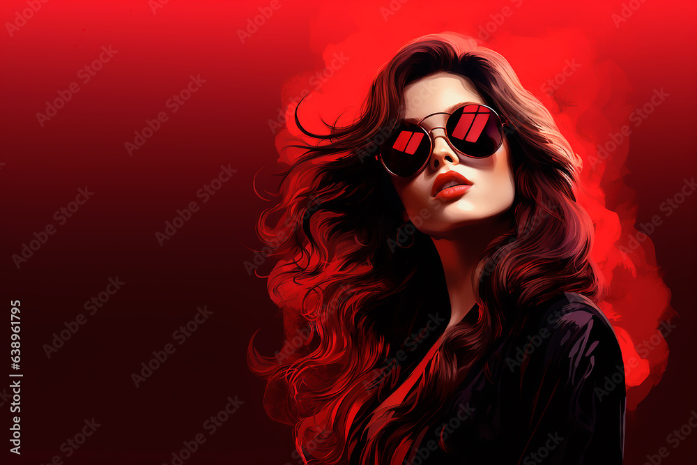 Obraz premium Beautiful model wearing big glasses, red lips