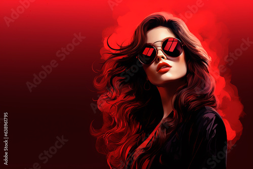 Beautiful model wearing big glasses, red lips