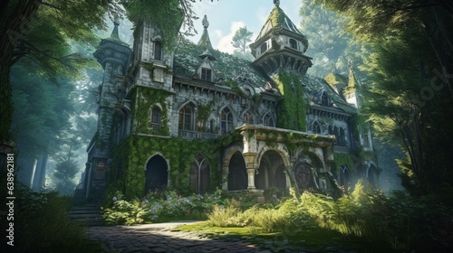 gorgeous abandoned medieval mansion in a fairytale for.Generative AI