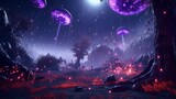 meteors raining down on an alien planet that has glowi.Generative AI