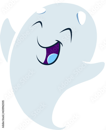 Cartoon cute kawaii halloween ghost monster character. Adorable vector spook with a big smile, and a playful expression adds a delightful and charming touch to the spooky season. Sweet funny spirit