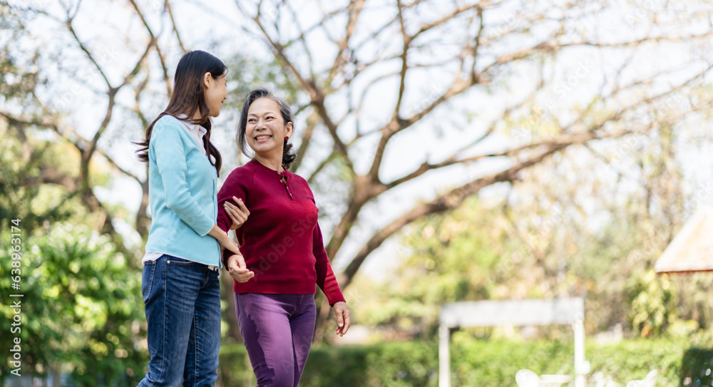 Family relationship Asian senior woman with happy daughter mother day concept