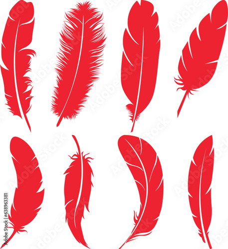 Big set of bird feathers design. fluffy swan. soft bird plumage set. Pen icons design. set of bird feathers design