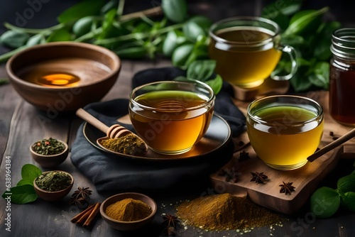 A cup of  honey and sour green tea with lemon © Arqumaulakh50