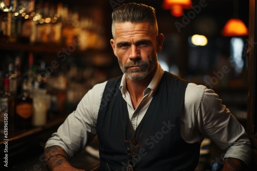 Portrait of a bartender. Stylish young adult man in a bar