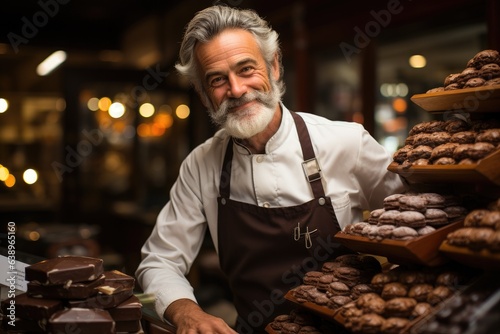 Portrait of a chocolatier, smiling bearded man photo