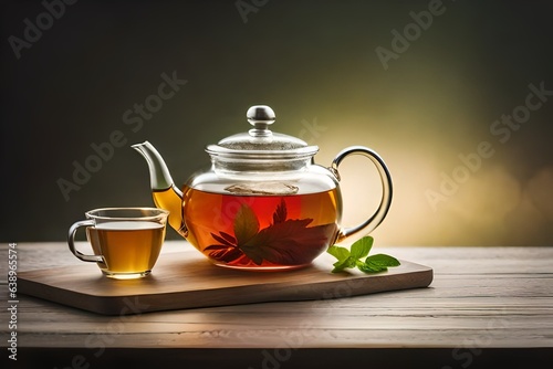 A cup of honey and sour green tea with lemon