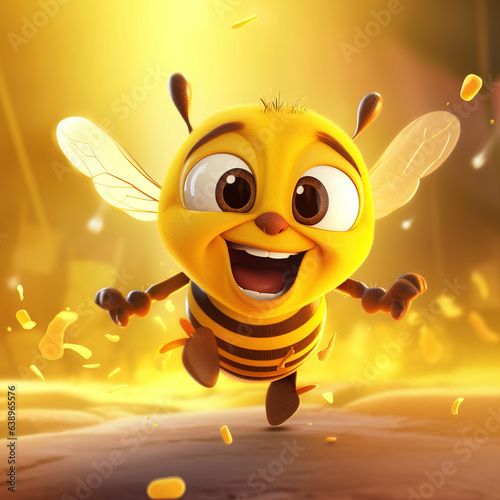 Cartoon character yellow bee 3d illustration for children generative ai