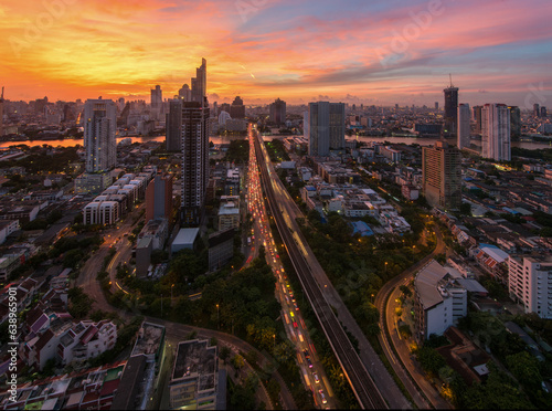Aerial view of Bangkok skyline and skyscraper Bangkok cityscape. Bangkok night view in the business district © boygek