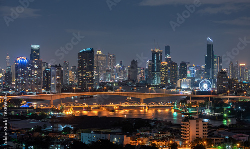 Aerial view of Bangkok skyline and skyscraper Bangkok cityscape. Bangkok night view in the business district