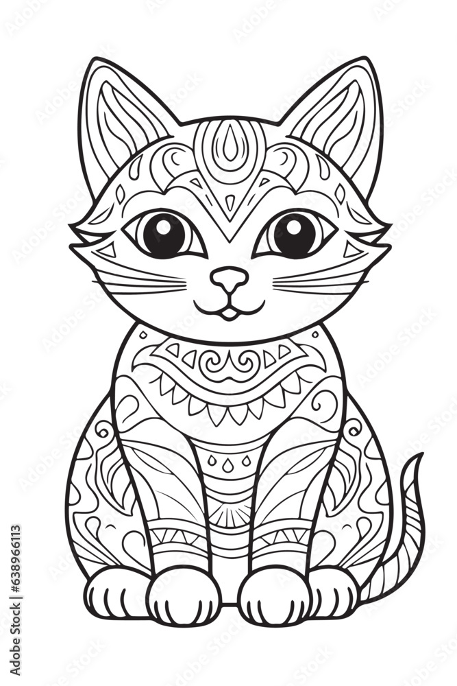 cute cat coloring book page outline
