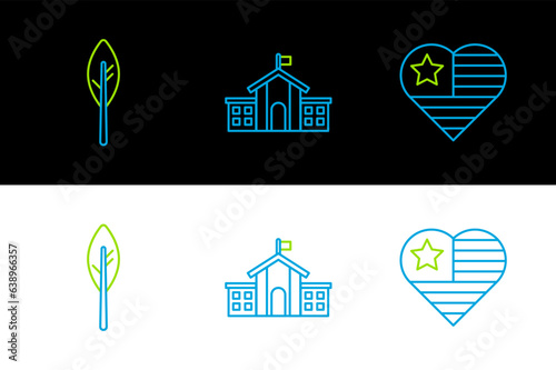 Set line USA Independence day, Indian feather and United States Capitol Congress icon. Vector