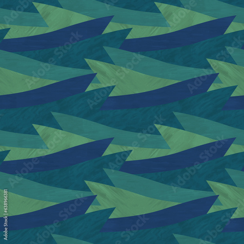 abstract seamless pattern of waves in green and blue colors
