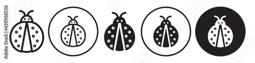 Ladybug icon. Symbol of lady beetle insect invading farm crop by eating plant leaves. Vector set of hazardous small bug in flat outline style