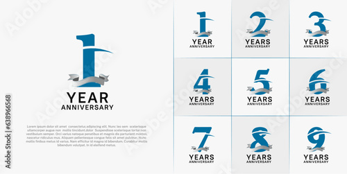 set of anniversary logo with blue number and silver ribbon can be use for celebration