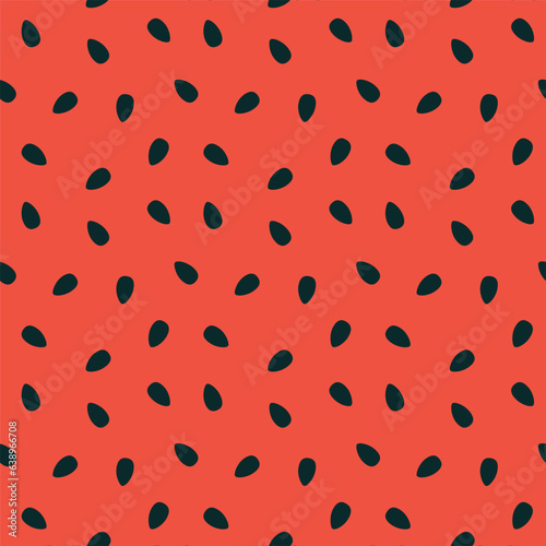 Watermelon Seeds Pattern On Red Background. Summer Vector Pattern