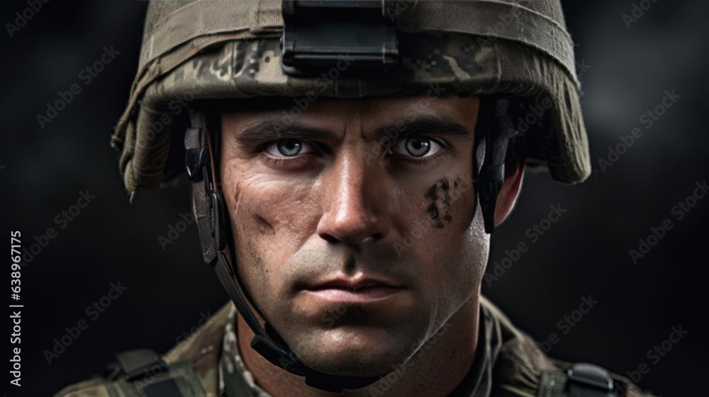 Portrait of american male soldier looking at camera.