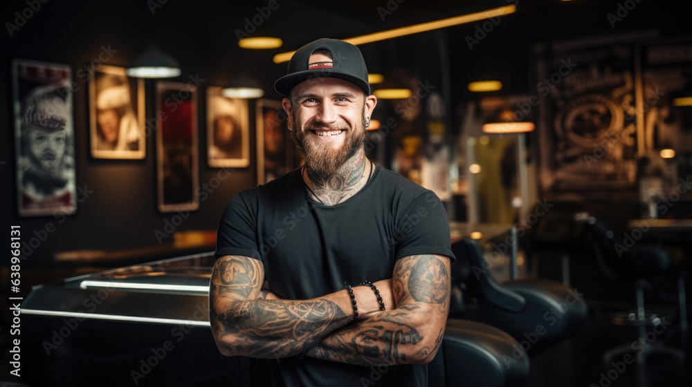 A male tattoo artist at a tattoo parlor A male tattoo artist at a tattoo parlor