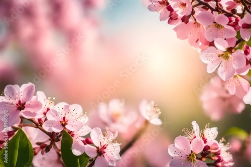 Spring border or background art with pink blossom © Arqumaulakh50