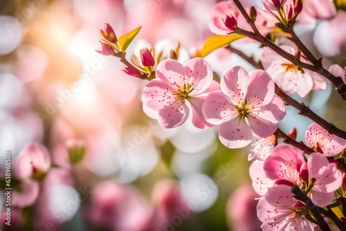 Spring border or background art with pink blossom