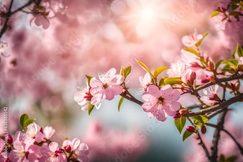 Spring border or background art with pink blossom