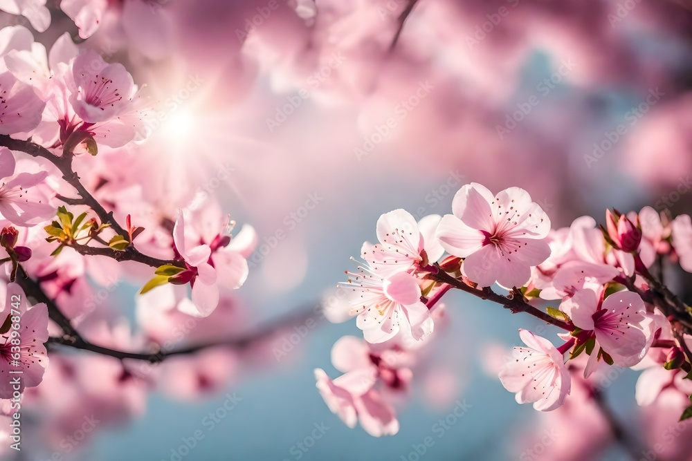 Spring border or background art with pink blossom