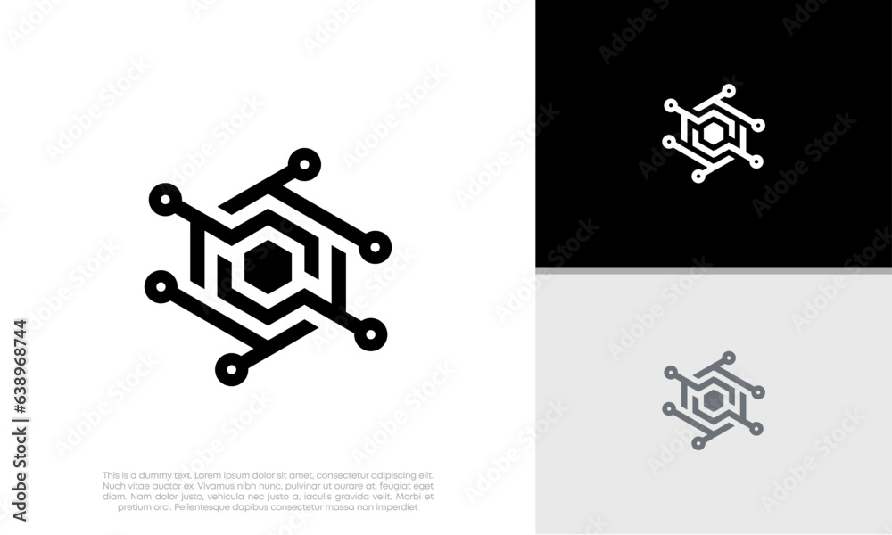 Abstract artificial intelligence logo. Innovative high tech logo template. Smart computer. machine learning. Cognitive logo. Technology Logo.	