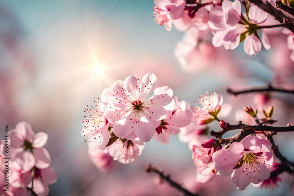 Spring border or background art with pink blossom