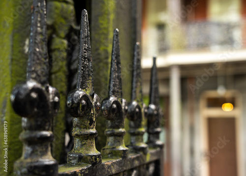 Wrought iron fence with fancy top in New Orleans, Louisiana 