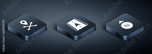 Set Isometric Location, Compass and City map navigation icon. Vector