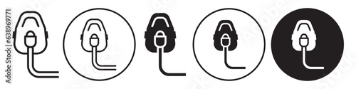 Oxygen Mask Icon. Symbol of face mask for emergency breathing supply by fresh and hygienic air circulation. Vector set of respiratory nebulizer use in hospital to help asthma patient. 