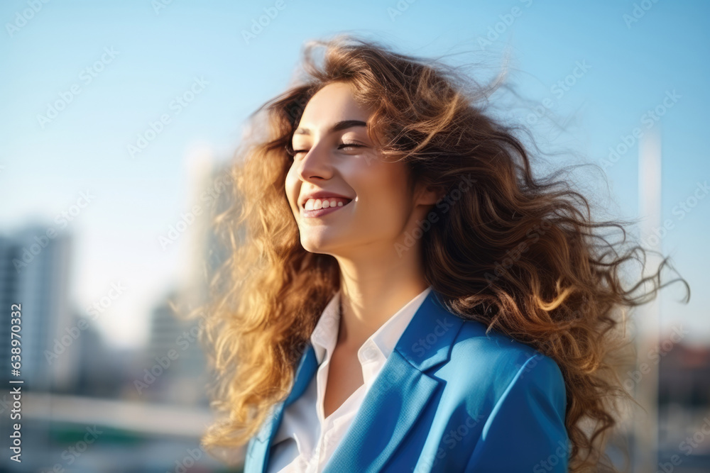 Happiness European Woman In Blue Suit On City Background . Сoncept , Happiness Of European Woman, Fashion Of European Woman In Blue Suit, Background Of City, Modern City Lifestyle Happiness European Woman In Blue Suit On City Background . Сoncept , Happiness Of European Woman, Fashion Of European Woman In Blue Suit, Background Of City, Modern City Lifestyle