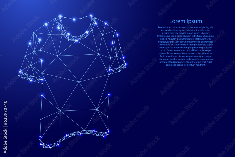 T-shirt with half sleeves, from futuristic polygonal blue lines and glowing stars T-shirt with half sleeves, from futuristic polygonal blue lines and glowing stars