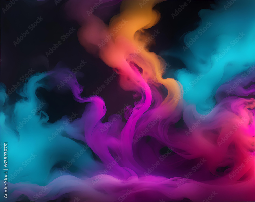 Dark background with abstract colorful smoke. AI