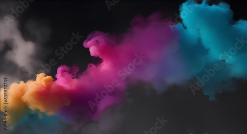 Dark background with abstract colorful smoke. AI