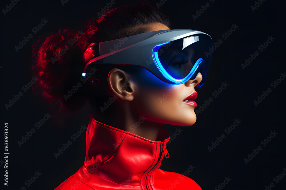Women wearing futuristic VR eyewear AI Generative Women wearing futuristic VR eyewear AI Generative