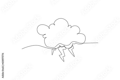 A cloud and lightning. Hurricane one-line drawing