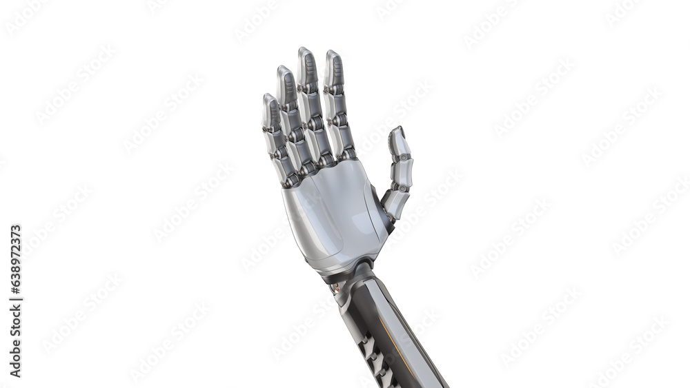 Fototapeta premium 3d render of detailed robotic arm or futuristic cyber hand. Isolated on transparent background