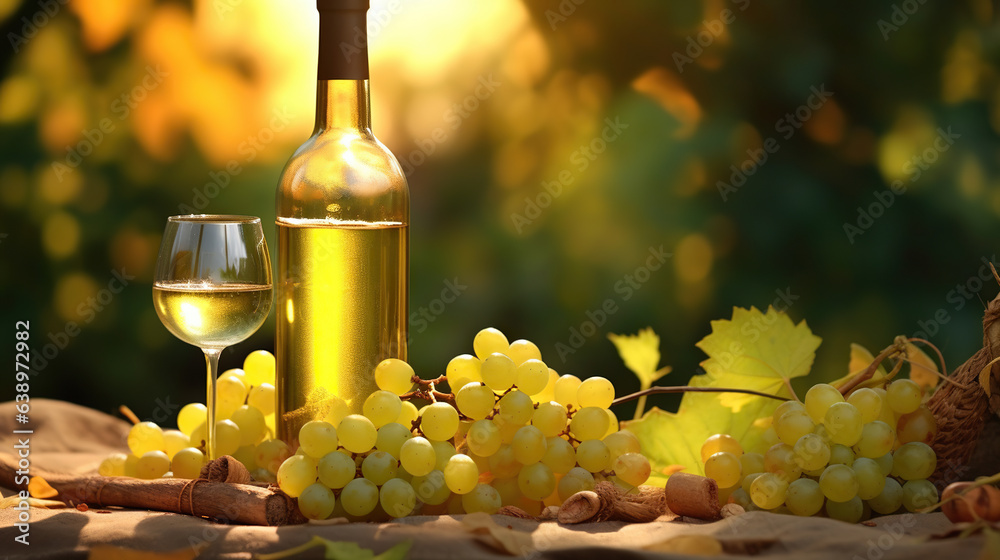 Bottles, Glasses, and Grapes in Lively Scenes of Nature
