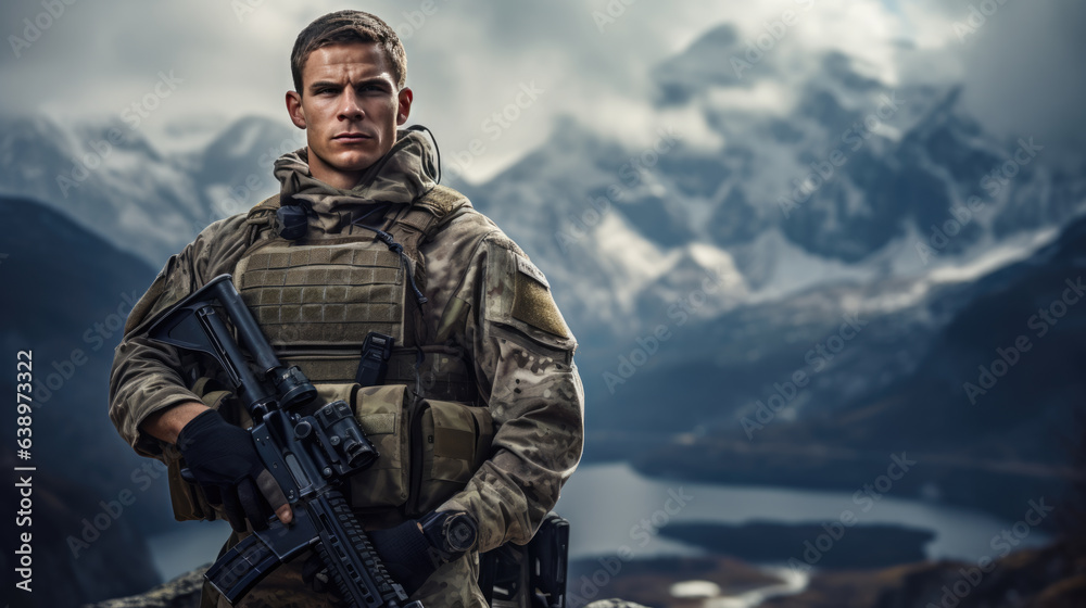 Portrait of american male soldier looking at camera. Portrait of american male soldier looking at camera.