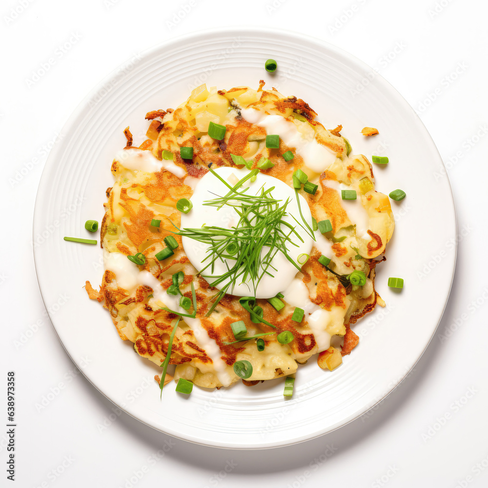 Boxty Irish Dish On A White Plate, On A White Background Directly Above View