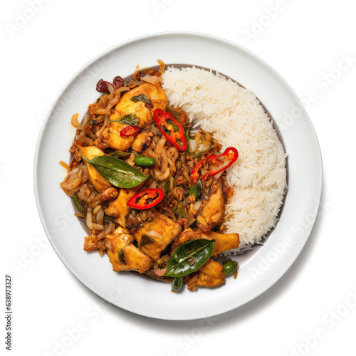Ambul Thiyal Sri Lankan Dish On A White Plate, On A White Background Directly Above View
