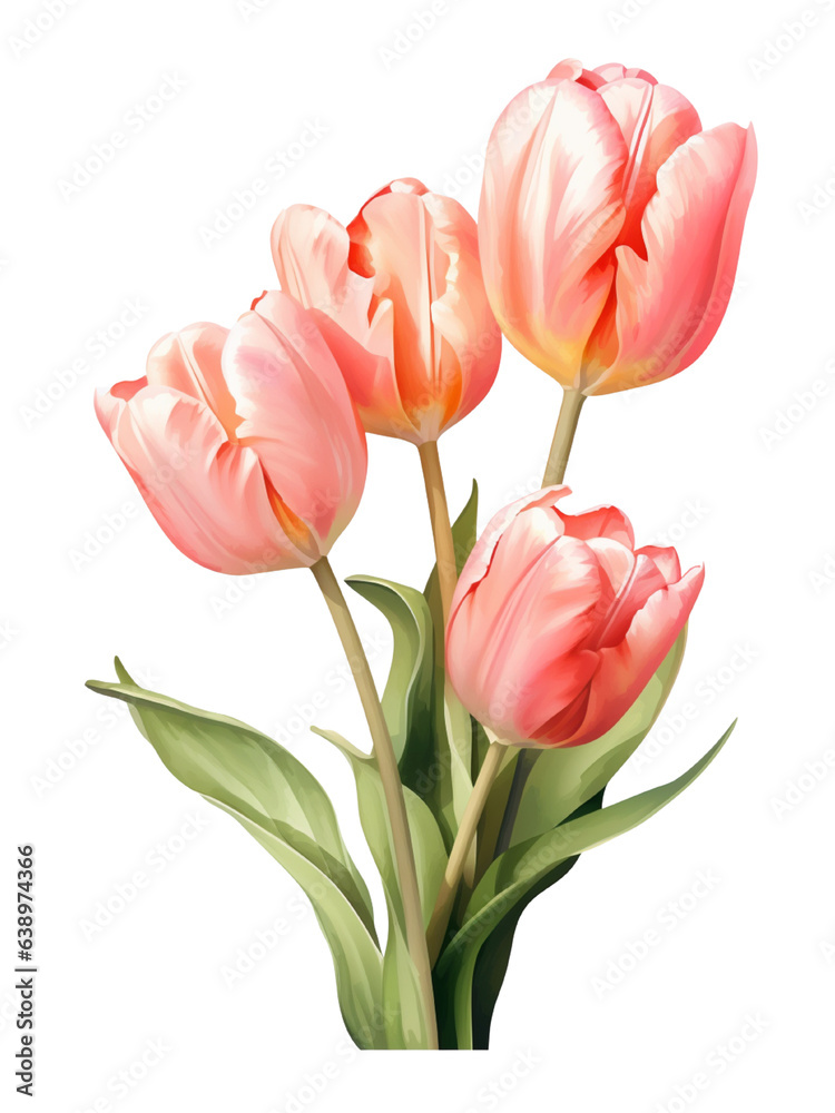 AI Generative bouquet tulips watercoler style isolated on transperent background