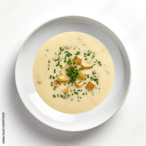 Wallpaper Mural Swiss Potato Soup Swiss Dish On A White Plate, On A White Background Directly Above View Torontodigital.ca