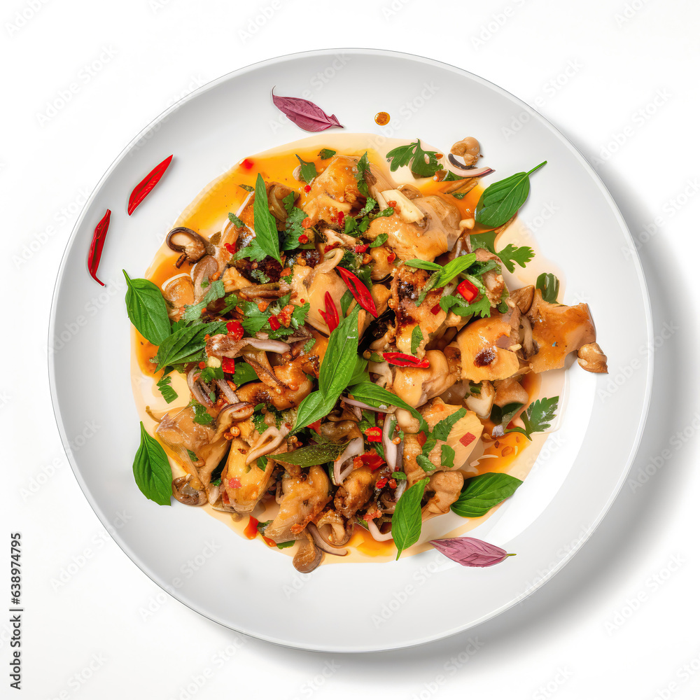 Khao Niew Mamuang Thai Dish On A White Plate, On A White Background Directly Above View Khao Niew Mamuang Thai Dish On A White Plate, On A White Background Directly Above View