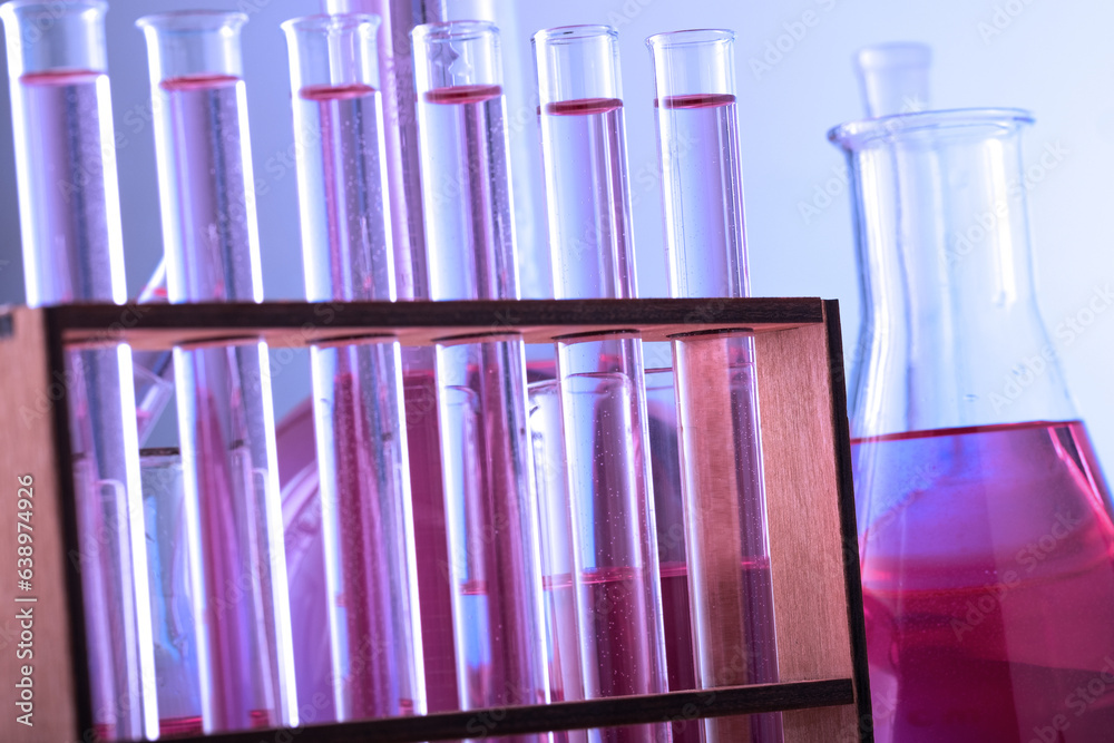 Chemical laboratory with glass test tubes and flasks Chemical laboratory with glass test tubes and flasks