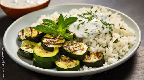 Simple side dish a small plate of charred sliced zucchin, generative ai